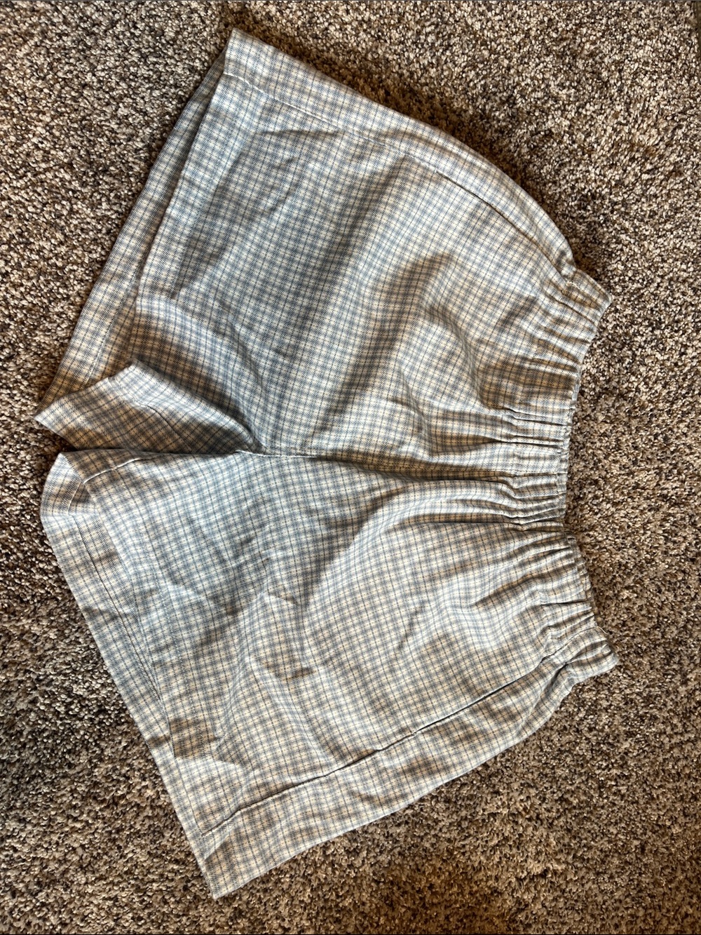 Brandy Melville Light Blue and Cream Plaid Elastic-Waist Bermuda Shorts